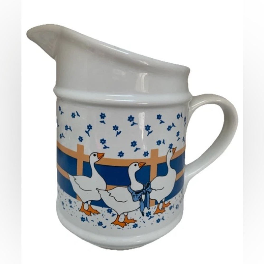 White and Blue Ceramic Pitcher with Nautical Design